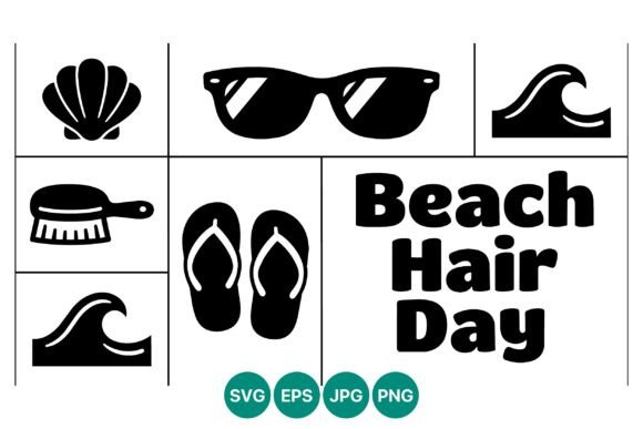 Beach Hair Day Summer Icons Black: Graphics and Illustrations