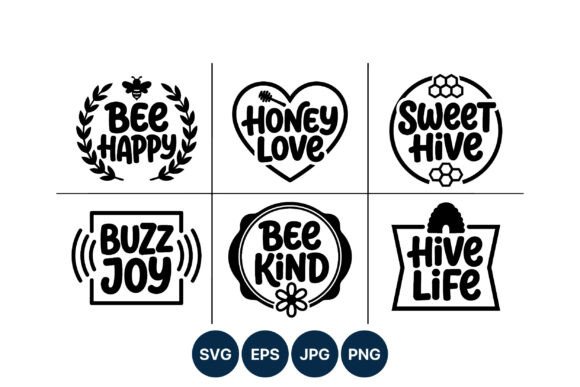 Bee Themed Positive Phrase Icons Black
