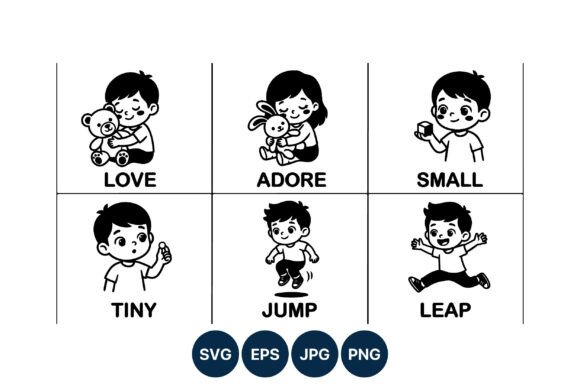 Children Playing with Toys Vector Line Graphics