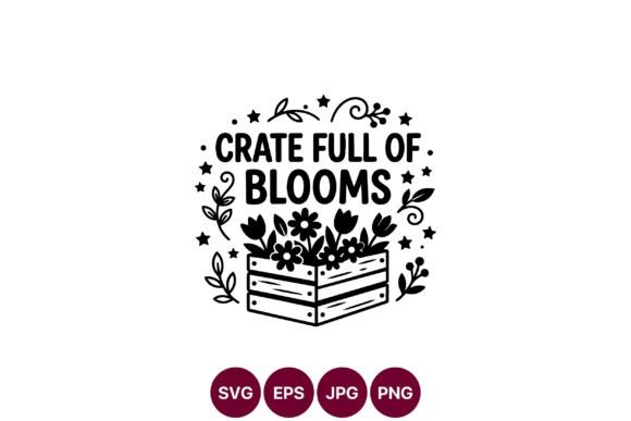 Crate Full of Blooms Black White Vector