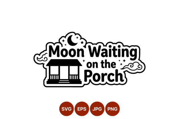 Moon Waiting on Porch Line Art Graphics
