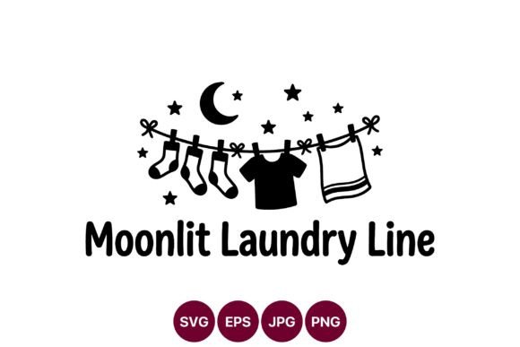Moonlit Laundry Line Vector Art