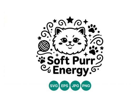 Soft Purr Energy Cat Face Vector: Graphics and Illustrations
