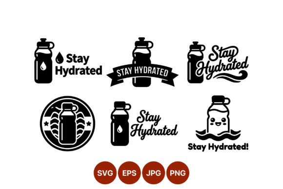 Stay Hydrated Water Bottle Vector Icons Graphics
