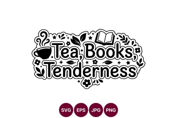 Tea Books Tenderness: A Bold Monochrome Vector for Creative Projects