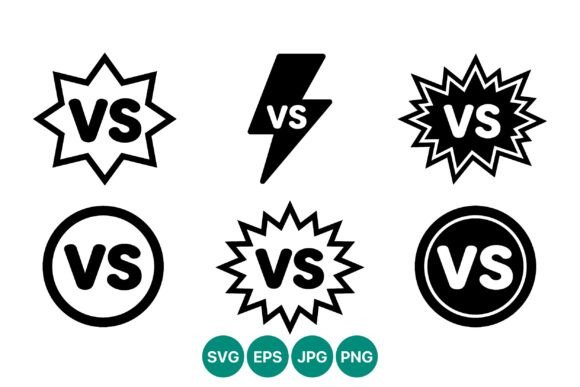 Vs Lettering Icon Set Black White: A Bold Graphic for Illustration and Merchandise