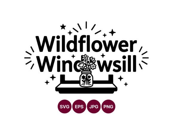 Wildflower Windowsill Black White Vector: Graphics for Creative Projects